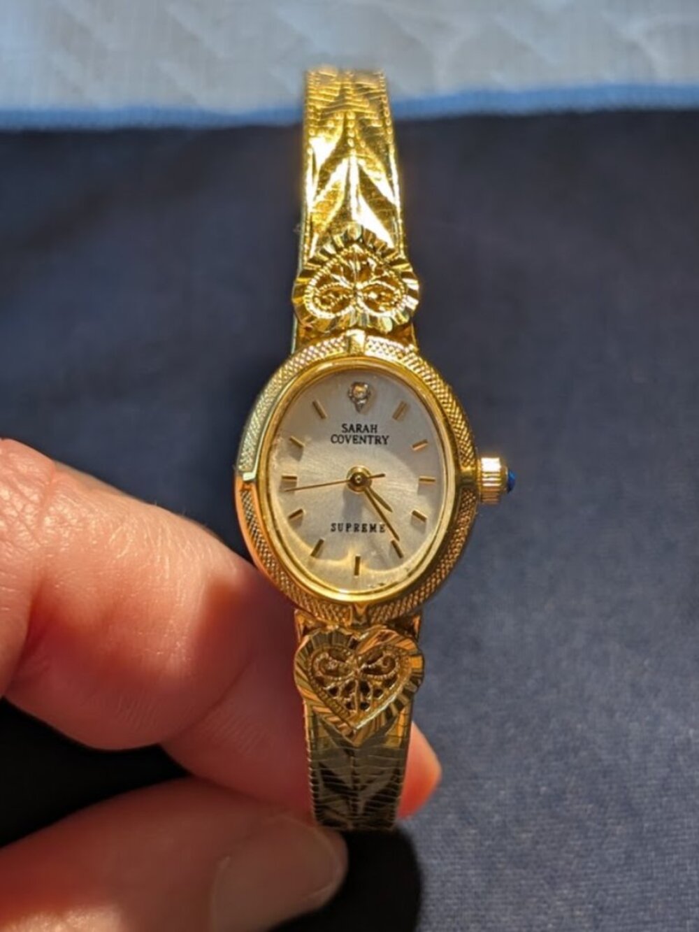 Vintage Sarah Coventry Supreme Gold Watch Heart Filigree Cocktail Bracelet